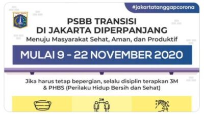 PSBB Transisi DKI Jakarta Resmi Diperpanjang hingga 22 November 2020