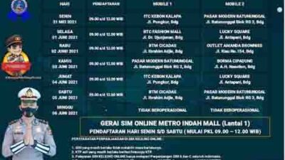 Jadwal Lengkap SIM Keliling Kota Bandung 1-5 Juni 2021