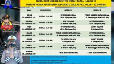 Jadwal Lengkap SIM Keliling Bandung Minggu Ini, 2-8 Agustus 2021