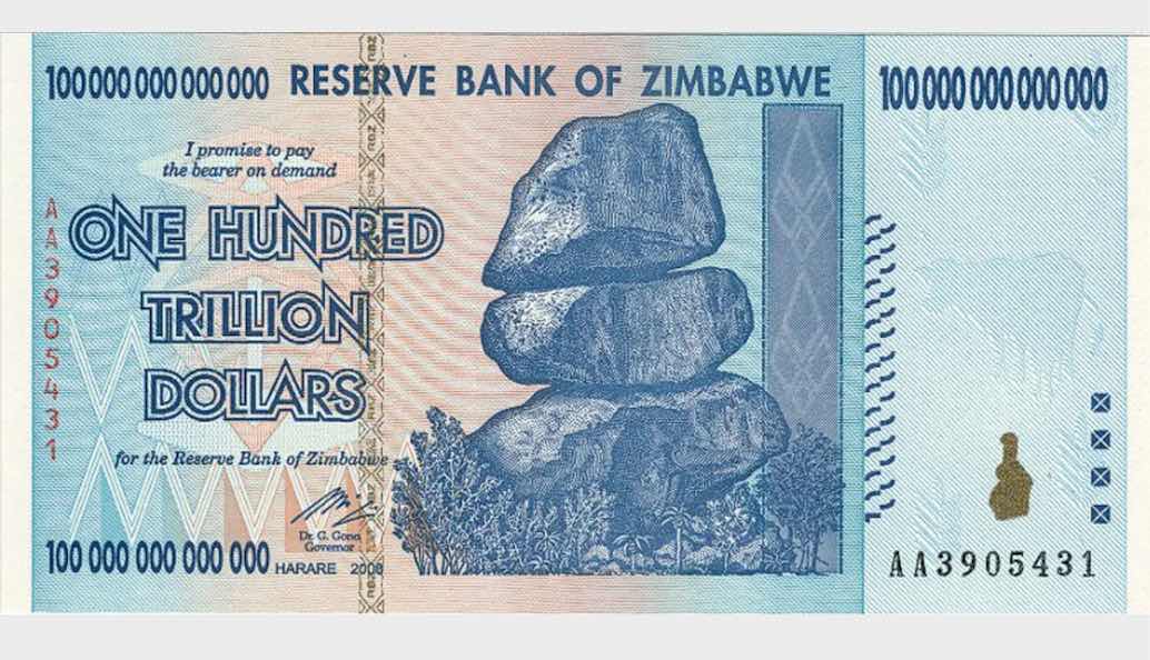 Pecahan uang kertas 100 triliun Dolar Zimbabwe