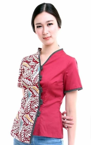 Model Baju Batik Kombinasi Polos model kancing