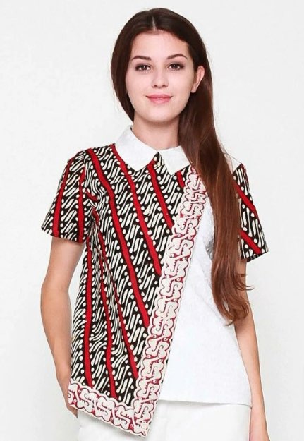 Model baju batik kombinasi kain polos asimetris